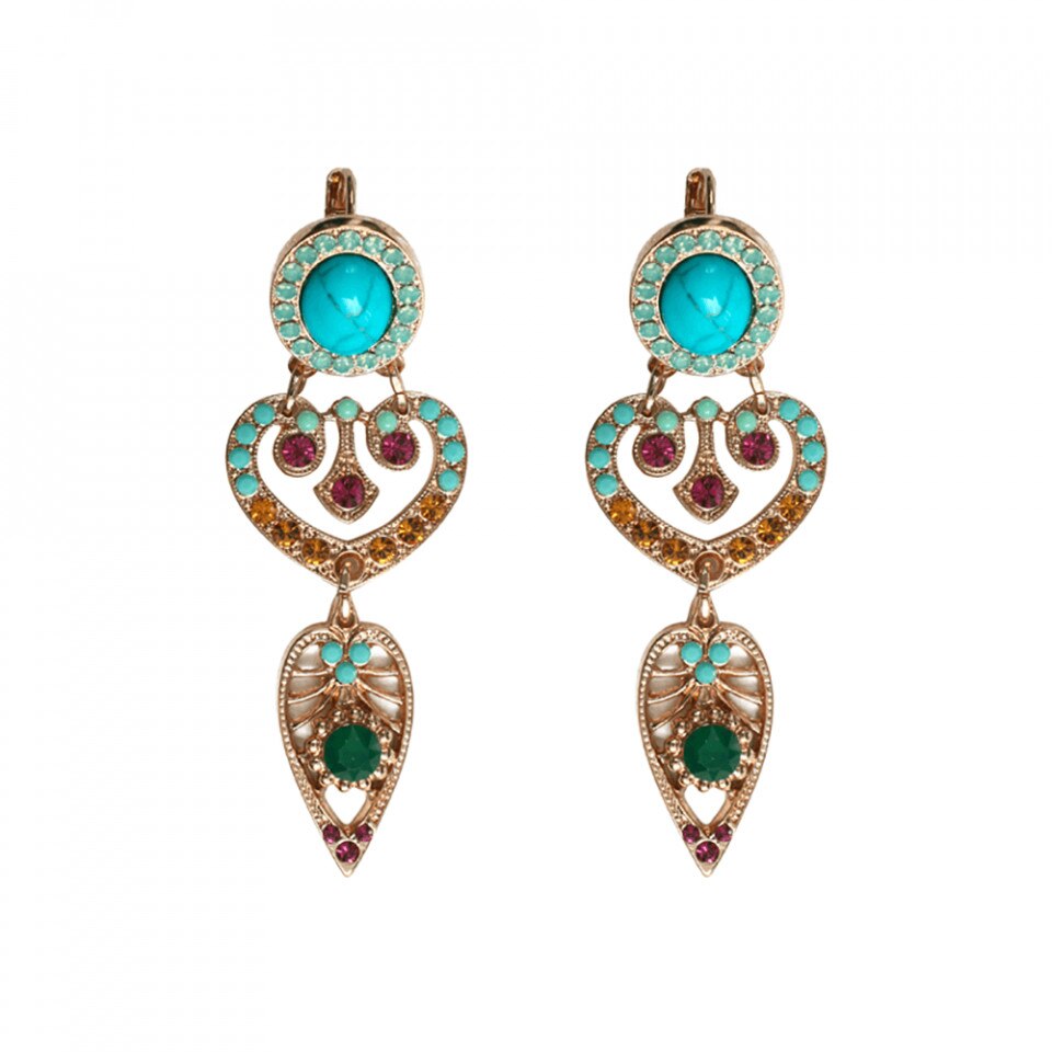 Cercei placati cu Aur roz de 24K, Cristale Swarovski si Pietre semipretioase, Happy Days by Roxannes - Mariana Jewellery, Multicolor 1423/1-M1007rg6