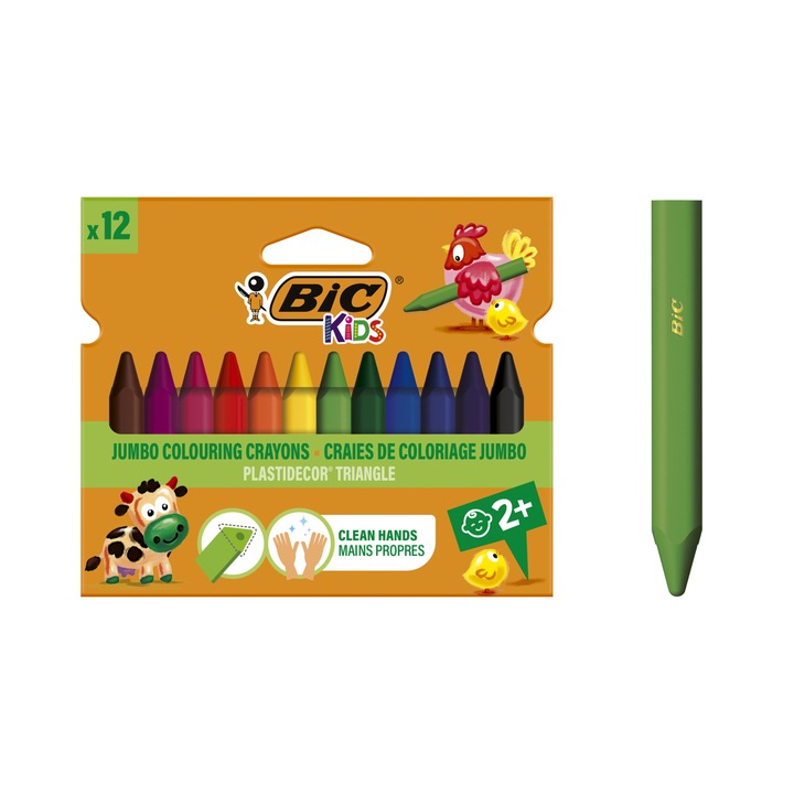 Пастели BIC Kids Plastidecor Triangle, Различни цветове, 12 броя