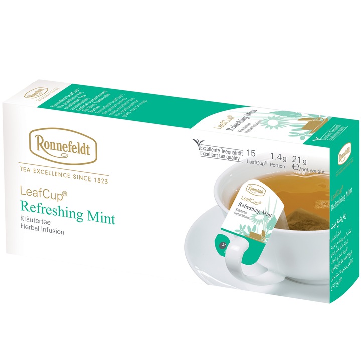 Билков чай J.T. Ronnefeldt, Leafcup® Refreshing Mint, 15 пакетчета, 21 гр
