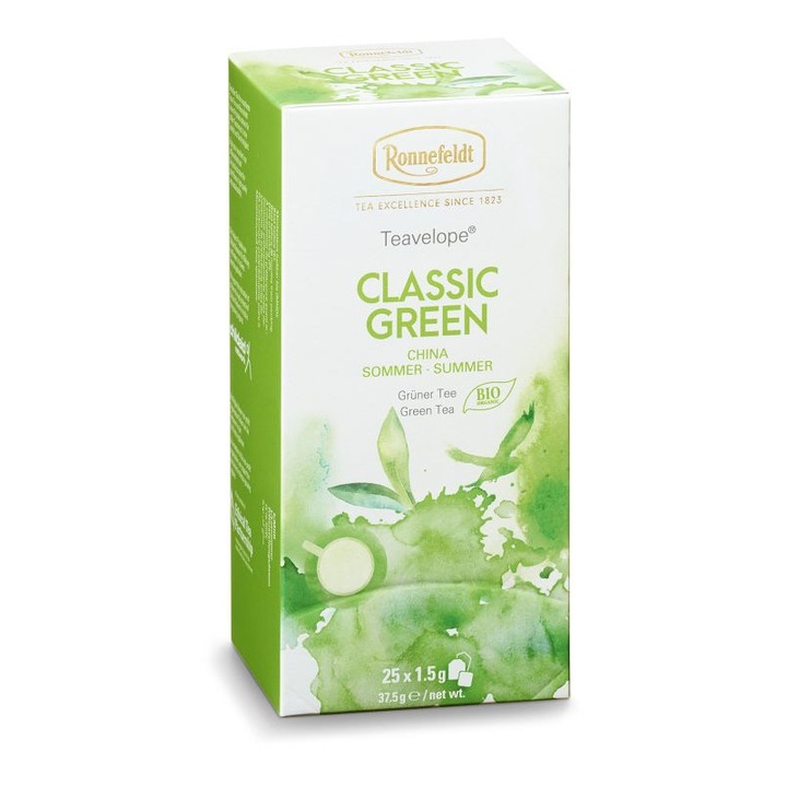 Ceai verde Teavelope® Bio Classic Green, Ronnefeldt, 25 pliculete