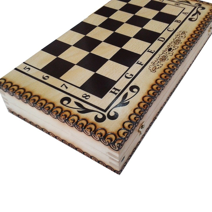 Кутия за шах и табла ORESHAK, бук, пирограф, 34/34 см