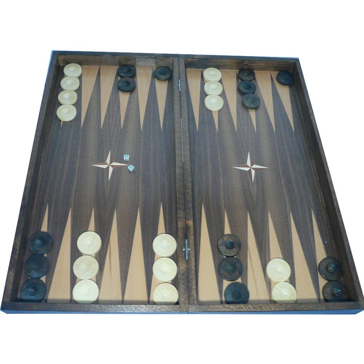 Комплект за шах и табла ORESHAK, естествен фурнир тъмен орех/ясен, 48/48 см, тъмна основа