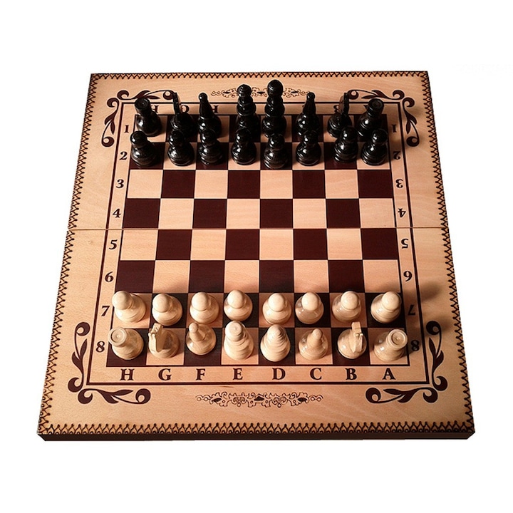 Комплект за шах и таблa ORESHAK, бук, пирограф, 48/48 см