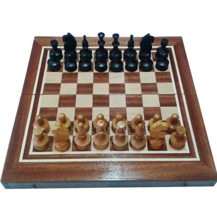 Комплект за шах и табла ORESHAK, естествен фурнир махагон/ясен, 34/34 см