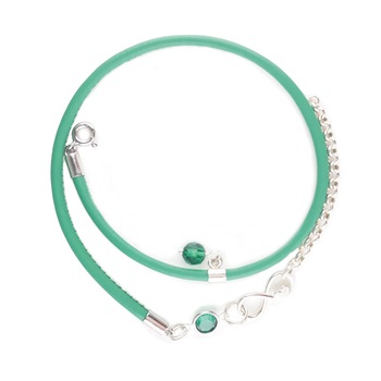 Bratara dubla cu snur din piele verde, cristale si elemente din argint 925 Bratara dubla cu snur din piele verde, cristale si elemente din argint 925