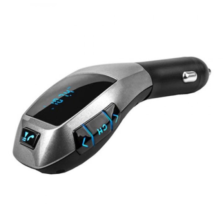 Трансмитер X6 Car Kit Charger, Wireless Bluetooth, TF, USB MP3 Player, Handsfree, Черен/Сив