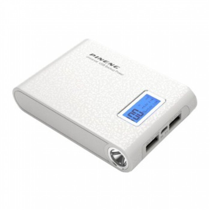 Baterie externa portabila Pineng PN-913, 10000 mAh, 5V, 2 porturi USB, afisaj LED, Alb