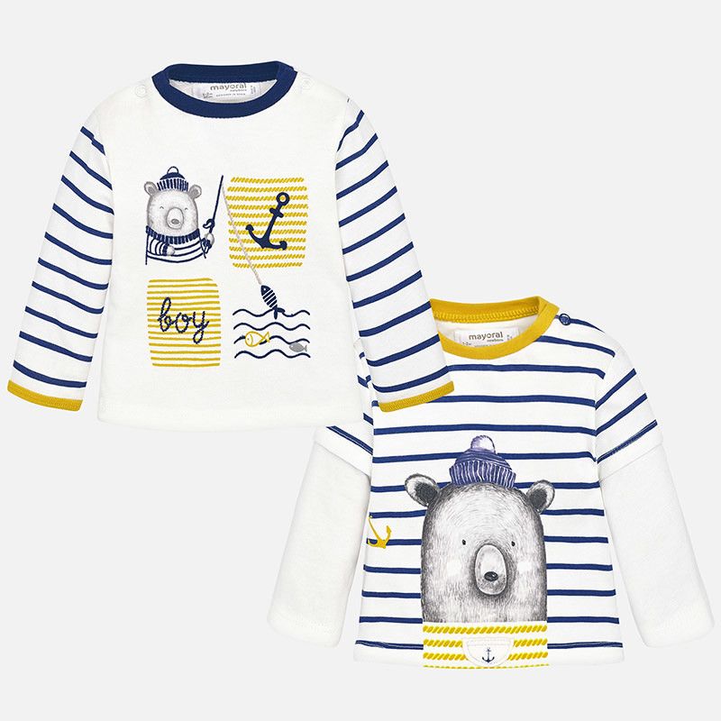 Set tricouri maneca lunga in dungi pentru bebe baiat Mayoral 2004TI18ATL, Multicolor