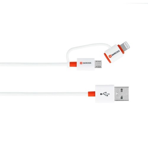 Cablu Skross, USB 2 in 1 cu conector micro USB - lightning, Essentials Line, 1 m, alb