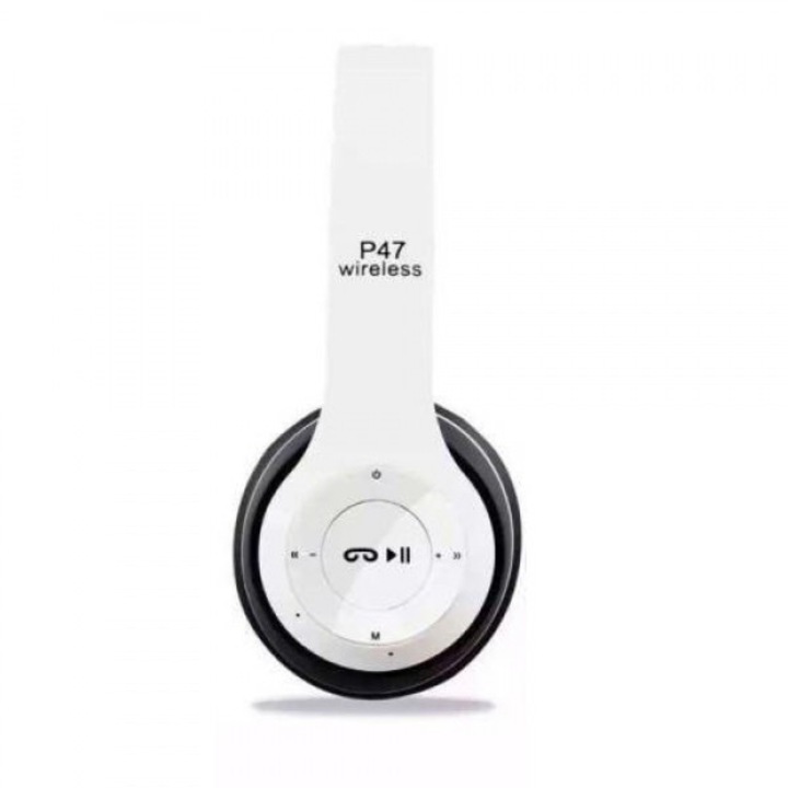 Безжични Bluetooth слушалки P47 Wireless, FM радио, MP3 player, Бели