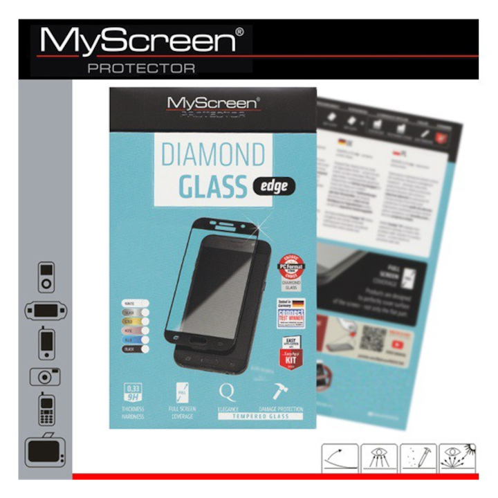 MYSCREEN DIAMOND GLASS EDGE képernyővédő üveg (2.5D full cover, íves, karcálló, 0.33 mm, 9H) ARANY [Samsung Galaxy J3 (2017) SM-J330 EU]