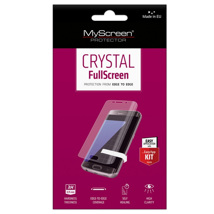 Myscreen crystal fullscreen képernyővédő fólia, íves, pet, nem visszaszedhető, 0.15mm, 3h, átlátszó, kompatibilis: Samsung Galaxy A3, 2017, SM-A320F