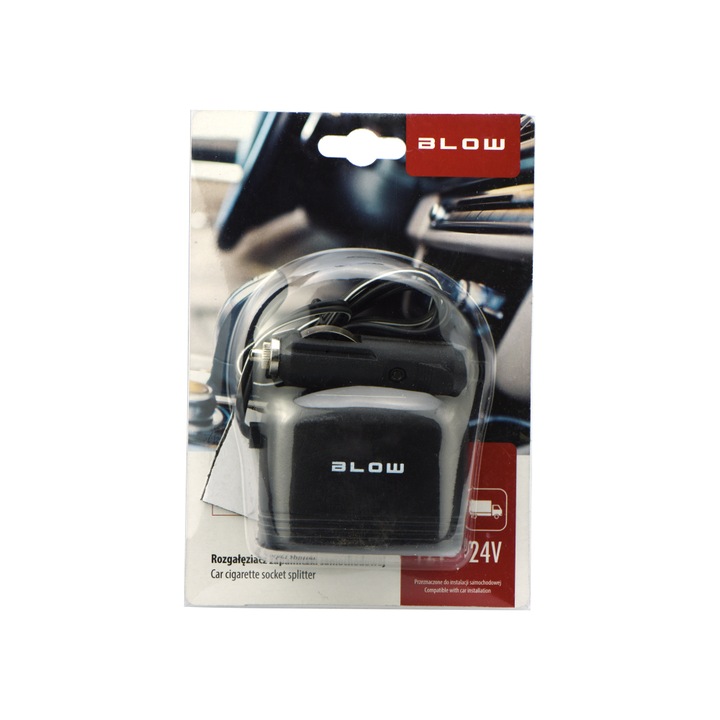 Autós töltő (szivargyújtós) splitter BLOW 1xWT / 2xGT + kábel CS-21 (96-862)