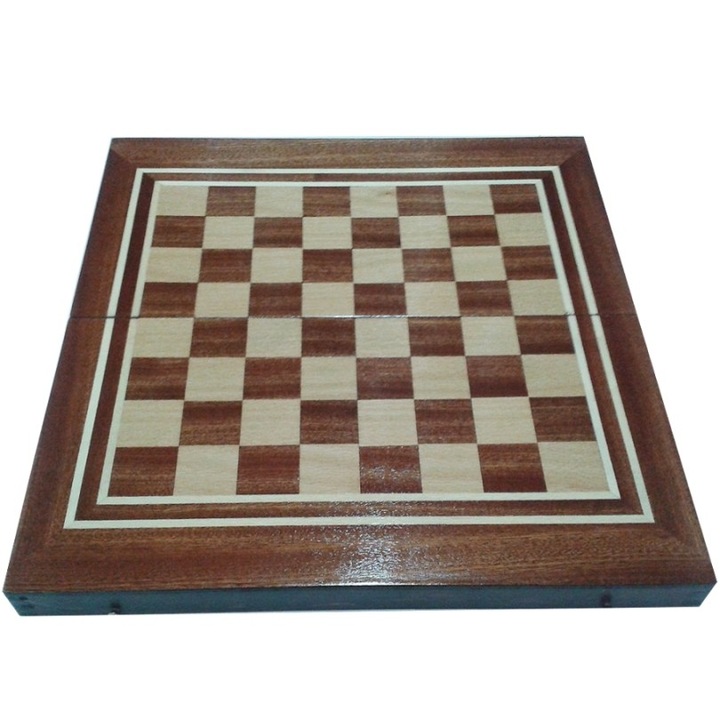 Кутия за шах и табла ORESHAK, естествен фурнир махагон/ясен, 34/34 см, светла основа