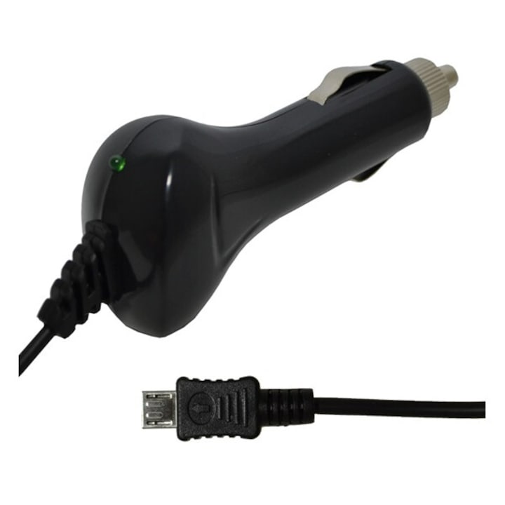 Gigapack autós töltő, 5w + fix microusb kábel, fekete, bulk