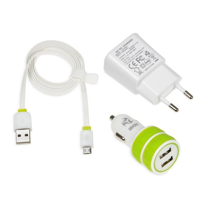 IBOX 3W1KIT USB, 2.1A fehér autós és hálózati töltő