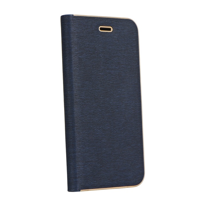 Luna Book elegáns flipes oldalra nyíló bőr hatású telefontok, alumínium éllel - Apple Iphone 7 / 8 / SE 2020, TengerKék