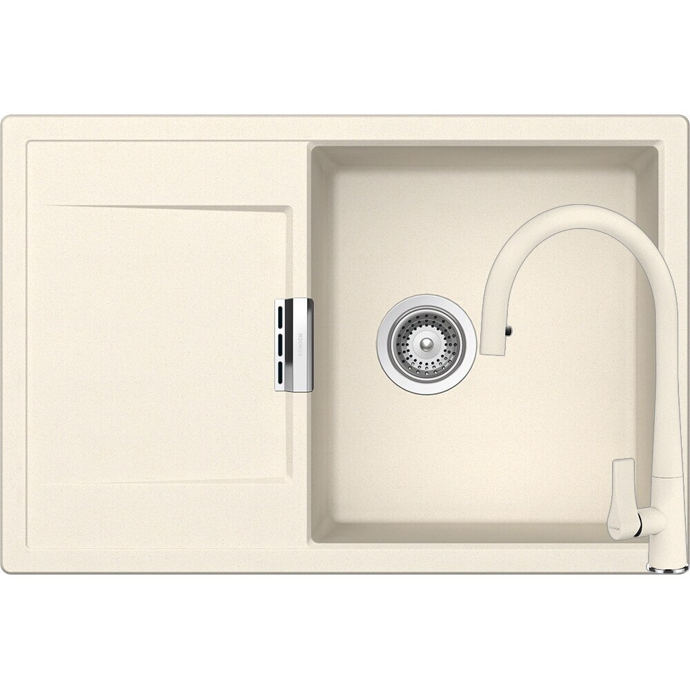 Kit chiuveta Schock Mono D-100 765 x 510 mm si baterie Schock Gota cu Dus Extractibil Magnolia Cristadur