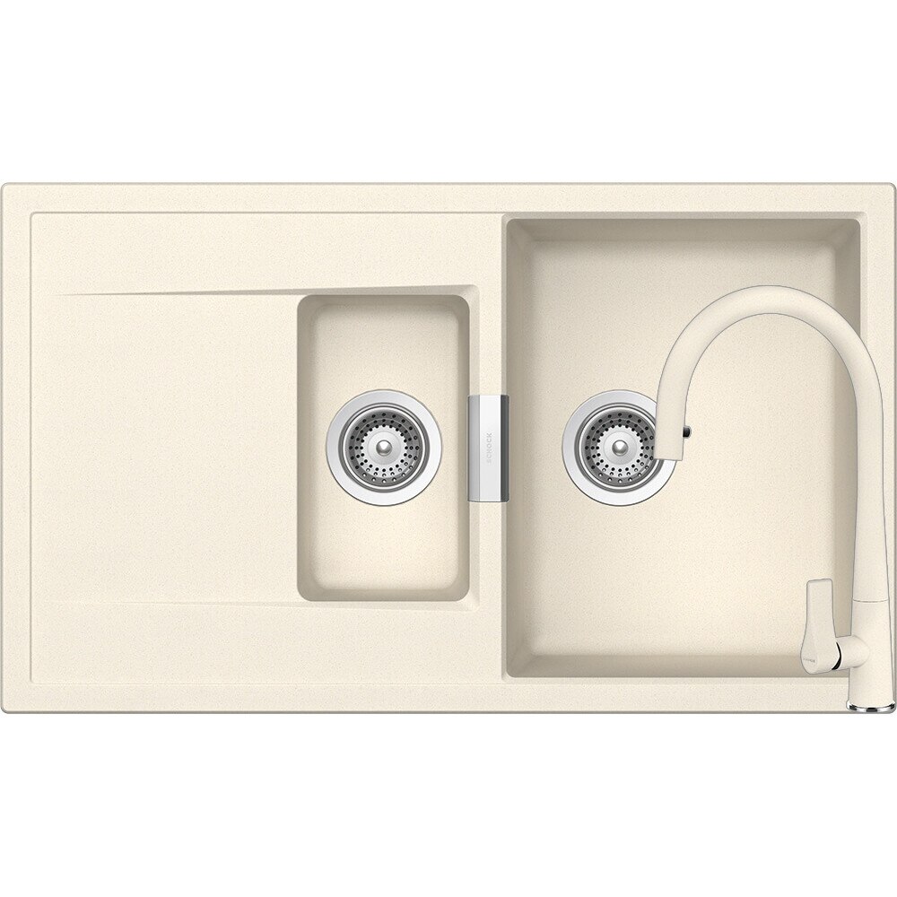 Kit chiuveta Schock Mono D-150 860 x 510 mm si baterie Schock Gota cu Dus Extractibil Magnolia Cristadur