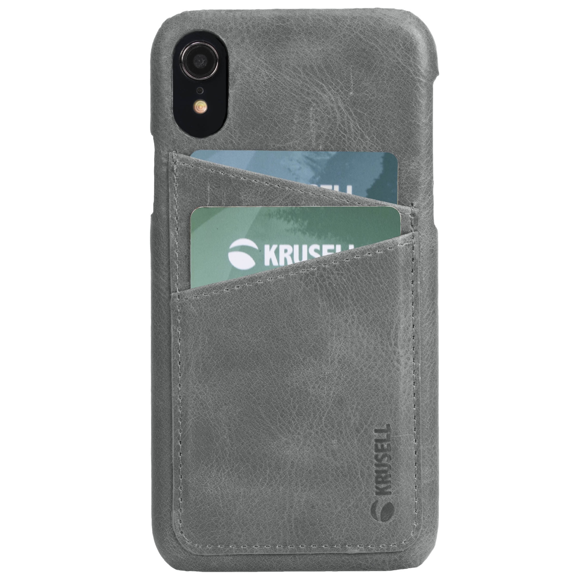 Husa de protectie Krusell Sunne Cover 2 Card pentru Apple iPhone XR, Leather Vintage Grey