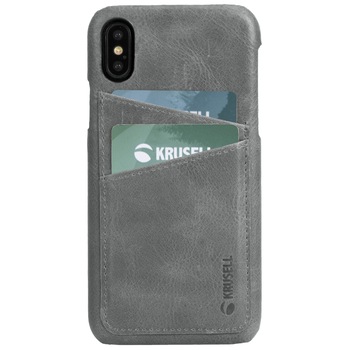 Husa de protectie Krusell Sunne Cover 2 Card pentru Apple iPhone XS Max, Leather Vintage Grey Husa de protectie Krusell Sunne Cover 2 Card pentru Apple iPhone XS Max, Leather Vintage Grey