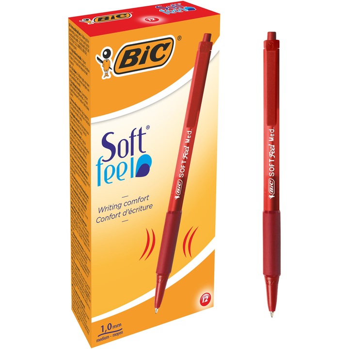 Pix Bic Soft Feel Clic Grip rosu, 12 buc/cutie