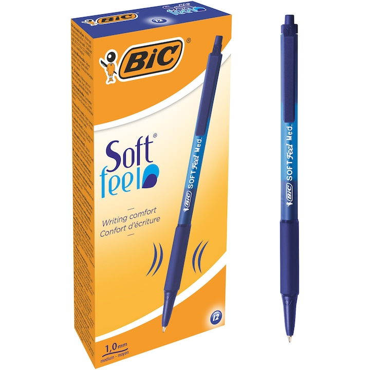 Bic Soft Feel Clic Grip kék golyóstoll, 12 db/doboz