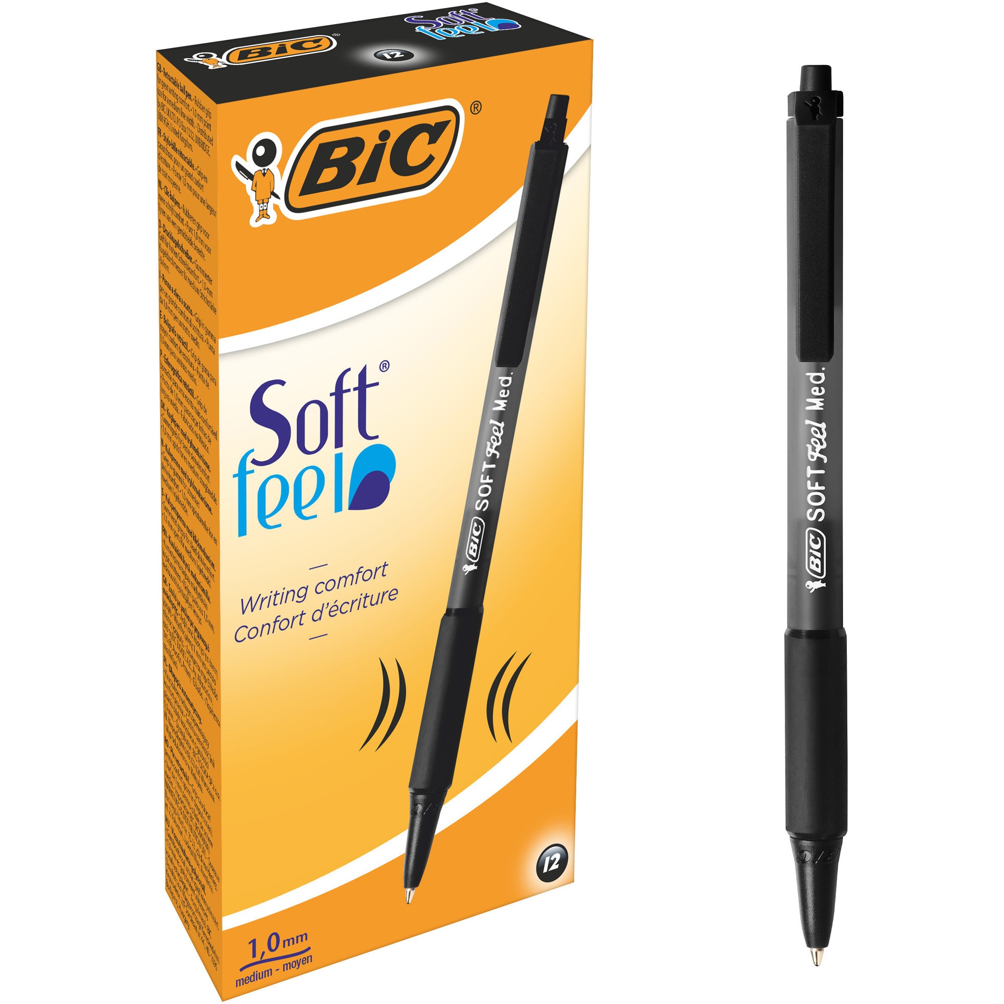 Set 12 pixuri Pix Round Soft Feel Clic Grip, negru, BIC