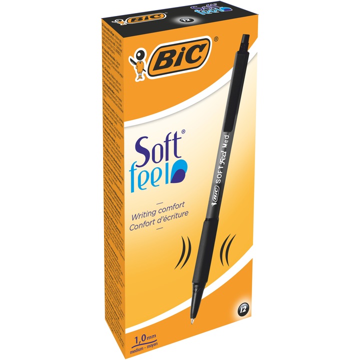 Химикал Bic Soft Feel Clic Grip, Черен, 12 бр/кутия