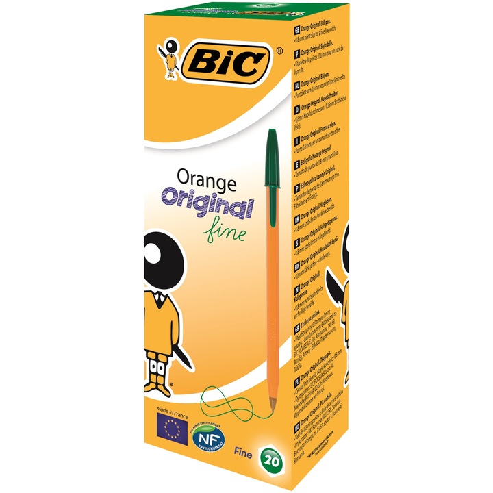 Химикалка Bic Orange Fine, Зелена, 20 броя/кутия