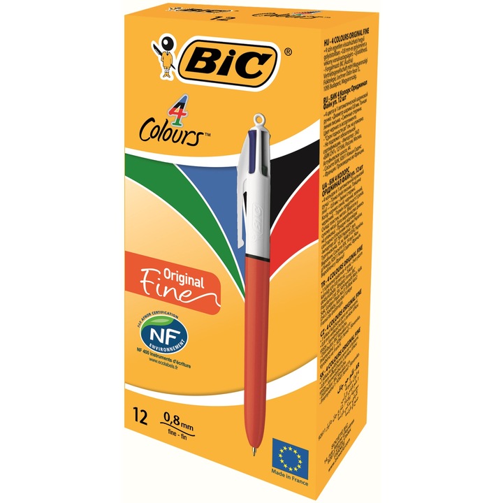 Химикалки BIC 4 Colours, Original Fine, 0.8 мм, 12 броя/кутия