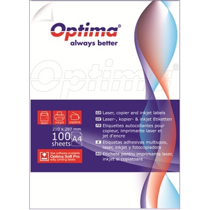Самозалепващи етикети Optima 2/A4, Бели