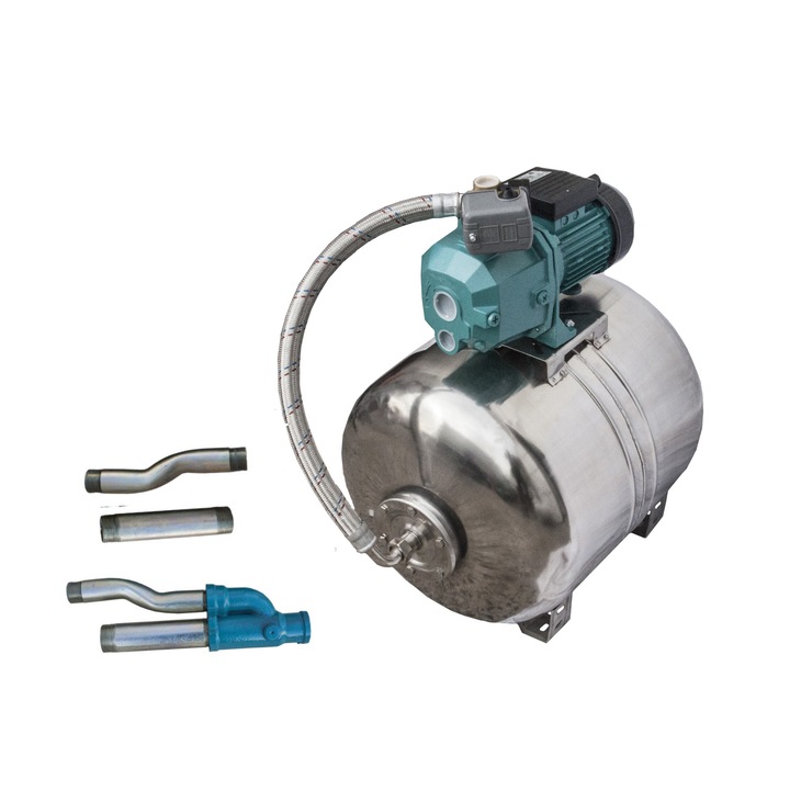 Hidrofor apa curata de mare adancime cu ejector Omnigena OM5003/80I, 750 W, 80 l capacitate vas expansiune, 42 l/min debit maxim, 38 m inaltime refulare, 23 m adancime absorbtie + 4 stuturi filetate