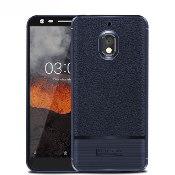 Hátlapvédő telefontok gumi / szilikon (közepesen ütésálló, bőrhatás, szálcsiszolt) SötétKék [Nokia 2.1]