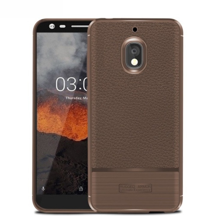 Hátlapvédő telefontok gumi / szilikon (közepesen ütésálló, bőrhatás, szálcsiszolt) Barna [Nokia 2.1]