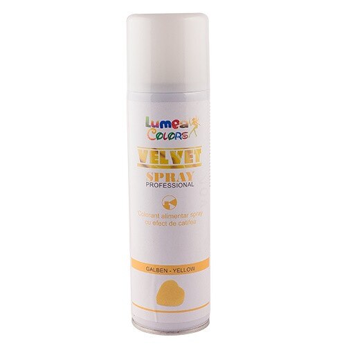 Colorant alimentar spray cu efect de catifea galben, 250 ml - Lumea Colors