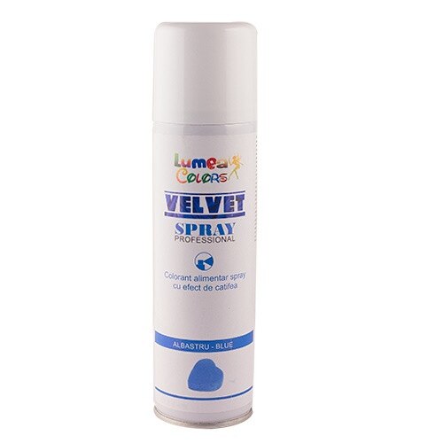 Colorant alimentar spray cu efect de catifea albastru, 250 ml - Lumea Colors