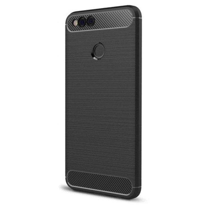 Hátlapvédő telefontok gumi / szilikon (közepesen ütésálló, légpárnás sarok, szálcsiszolt, karbonminta) Fekete [Huawei Honor 7x]