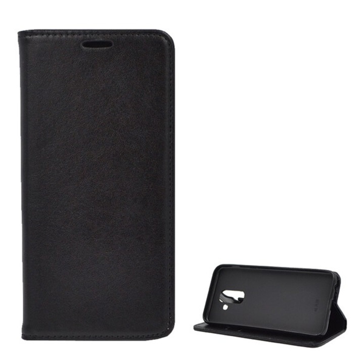 Gigapack mobiltelefon tok álló, bőr hatású, flip, oldalra nyíló, asztali tartó, fekete, kompatibilis: Samsung Galaxy A6+, 2018, SM-A605F