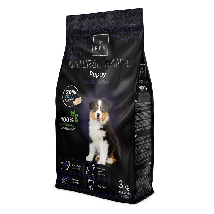 Hrana pentru caini,Rex Natural Range,Puppy,100% natural,3Kg