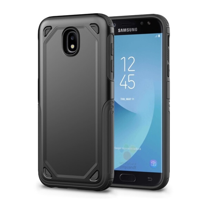 Defender műanyag hátlapvédő telefontok (közepesen ütésálló, gumi / szilikon belső) Fekete/Szürke [Samsung Galaxy J3 (2017) SM-J330 EU]