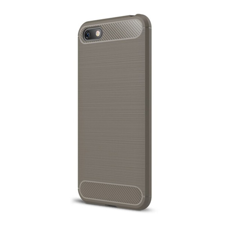 Gigapack szilikon mobiltelefon tok, ütésállóság, légpárnás sarok, szálcsiszolt, karbon minta, szürke, kompatibilis: Honor 7S / Huawei Y5 2018, Y5 Prime 2018