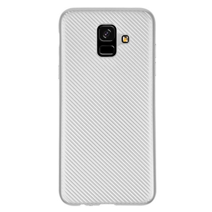 Hátlapvédő telefontok gumi / szilikon (karbon minta) Ezüst [Samsung Galaxy A6 (2018) SM-A600F]