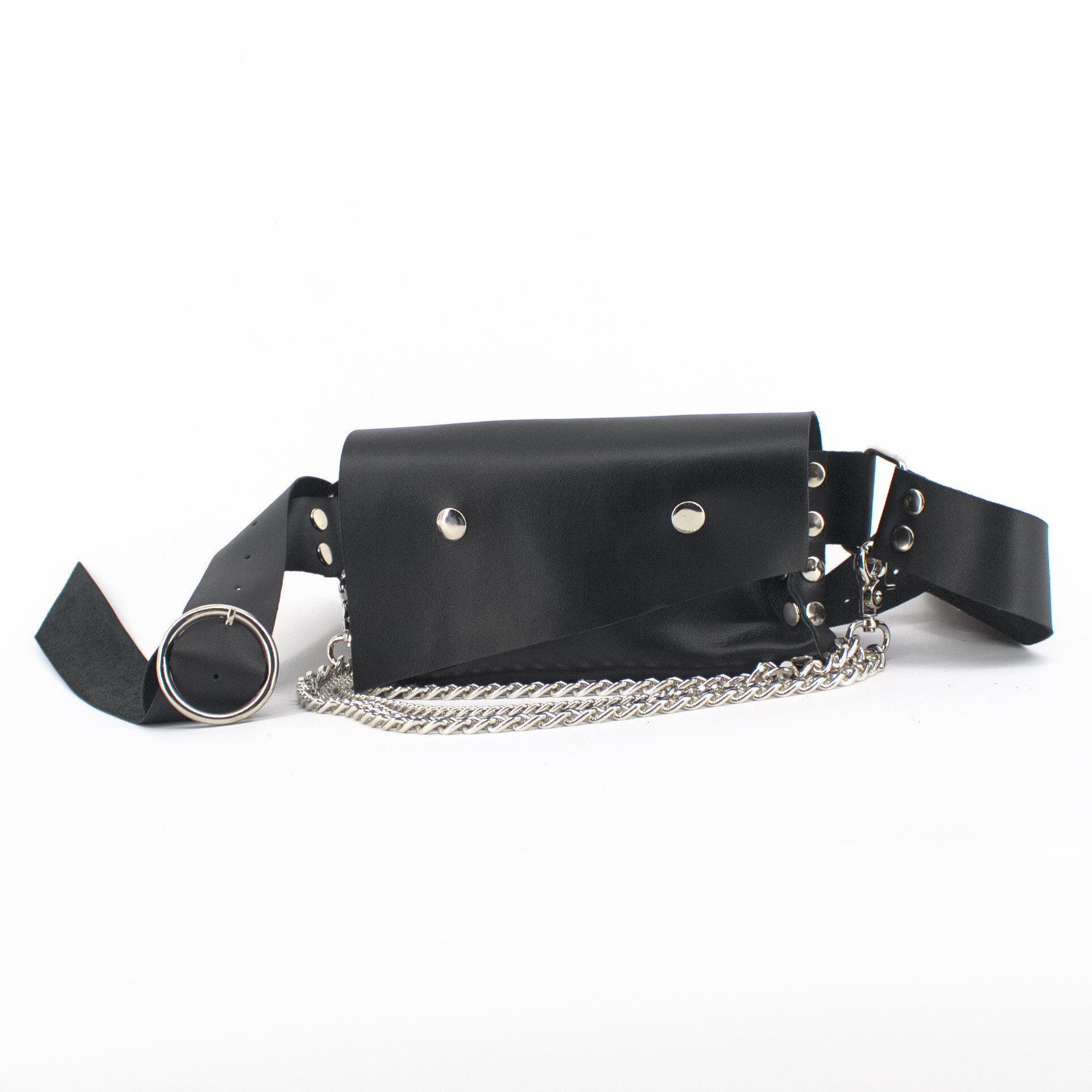 Borseta din piele naturala, Love Leather, Casual, Neagra, Metalic