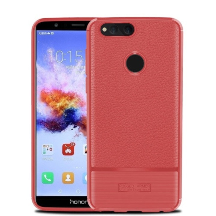Hátlapvédő telefontok gumi / szilikon (bőrhatás, szálcsiszolt) Piros [Huawei Honor 7x]