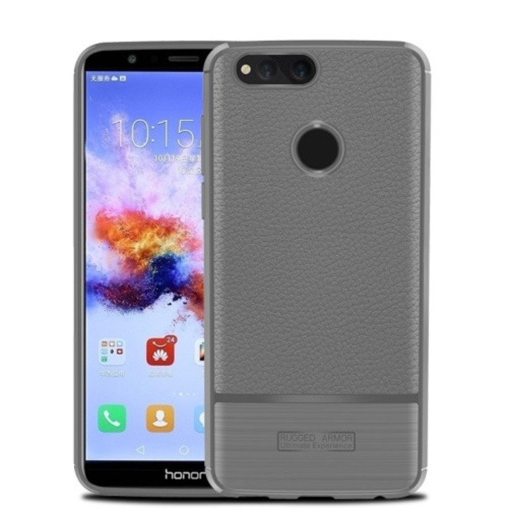Hátlapvédő telefontok gumi / szilikon (bőrhatás, szálcsiszolt) Szürke [Huawei Honor 7x]