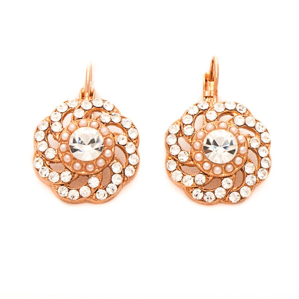 Cercei placati cu Aur roz de 24K, Cristale si Pietre semipretioase, Crystal Pearl's by Roxannes - Mariana Jewellery, Alb 1526/2-M48001RG6