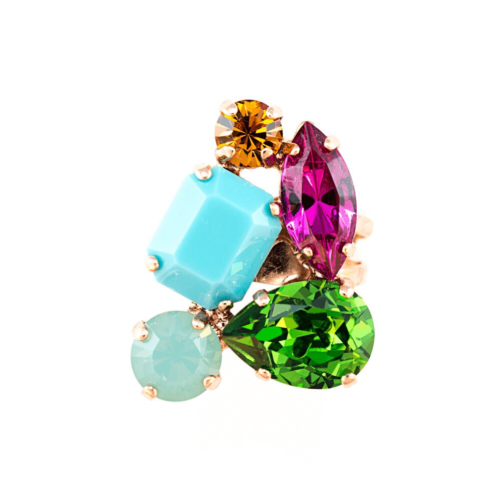 Inel placat cu Aur roz de 24K, Cristale, Happy Days by Roxannes - Mariana Jewellery, Multicolor 7402-1007RG