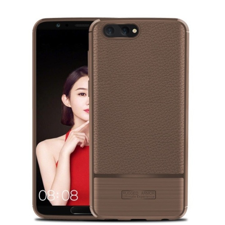 Hátlapvédő telefontok gumi / szilikon (bőrhatás, szálcsiszolt) Barna [Huawei Honor View 10]