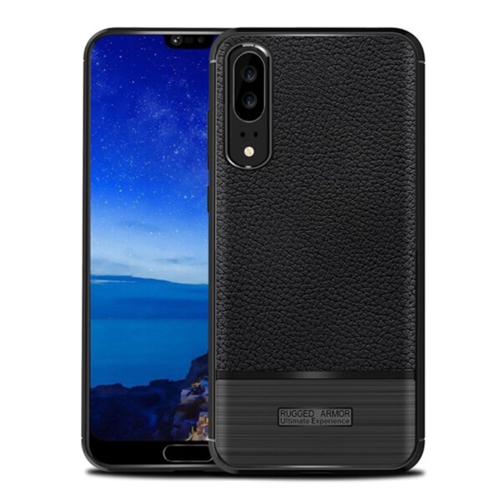 Hátlapvédő telefontok gumi / szilikon (bőrhatás, szálcsiszolt) Fekete [Huawei P20]